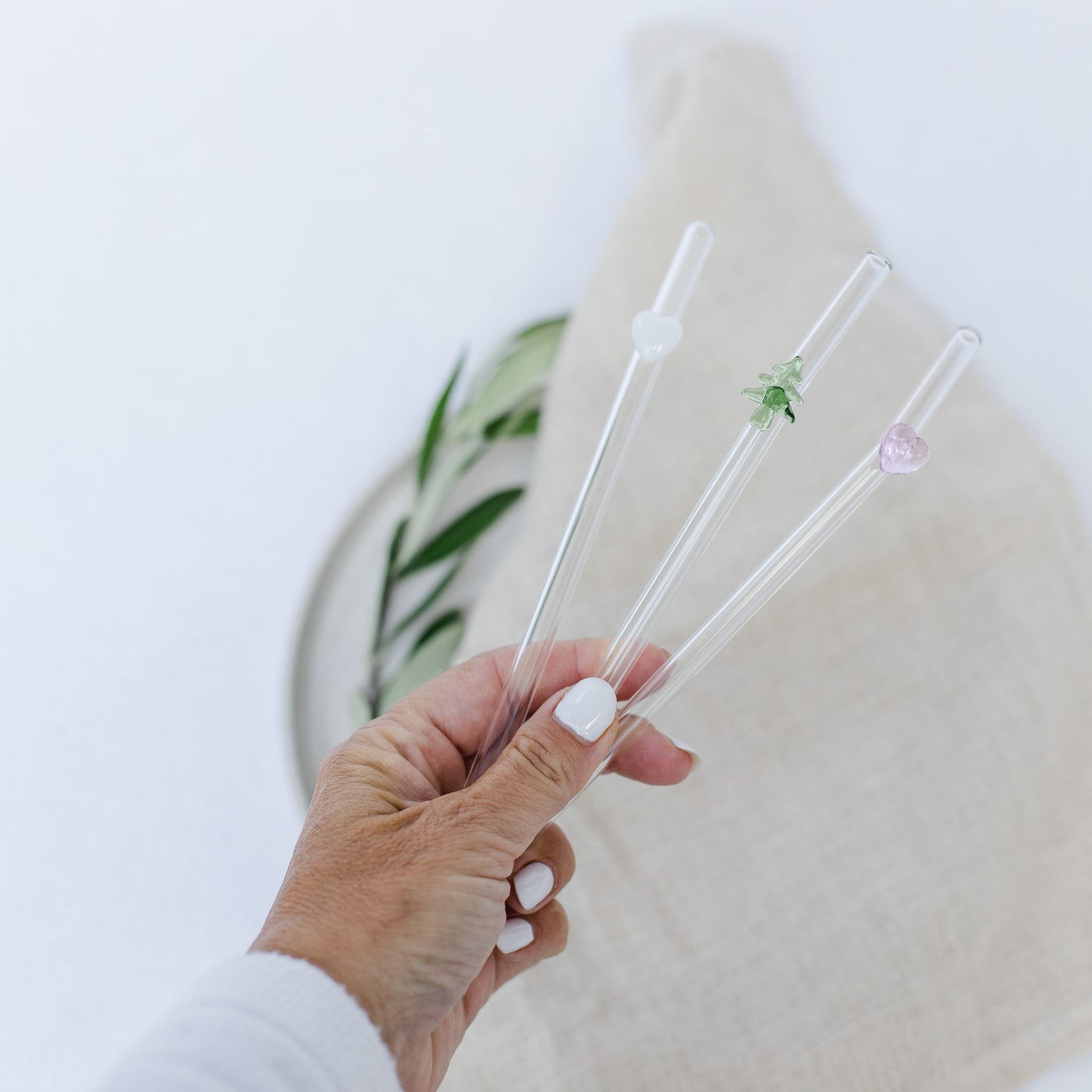 Glasstrohhalme mit rosa Herz