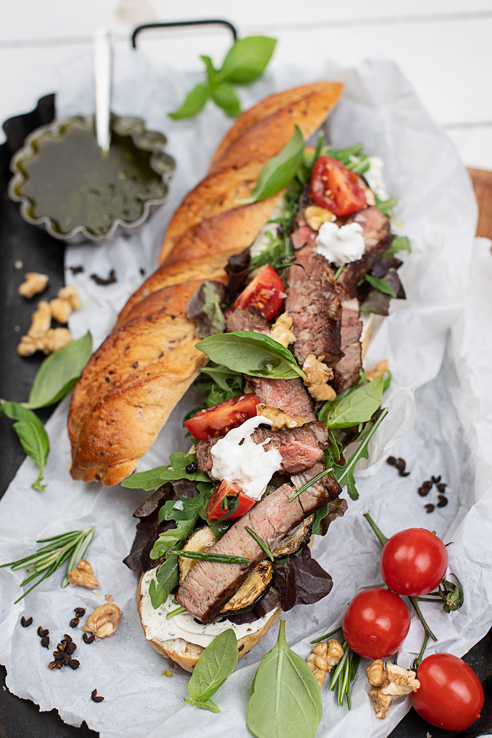 Steak-Baguette mit Sommergemüse