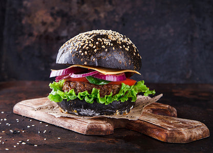 Baking mix Black Burger Buns made from brioche dough with sesame 