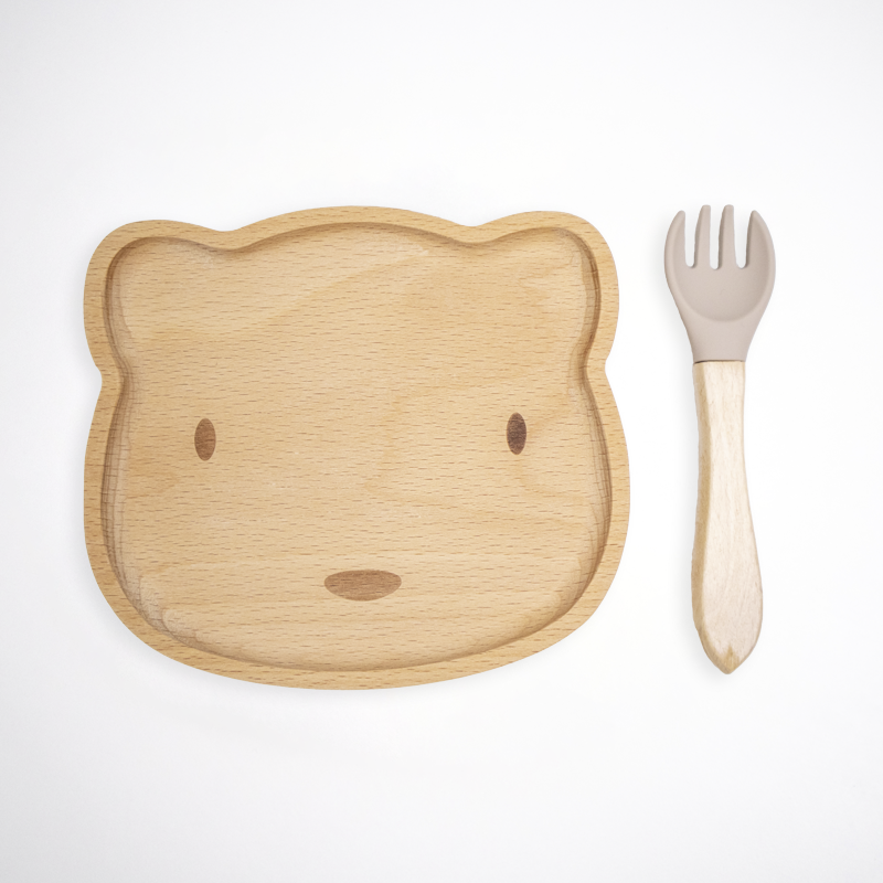 Children's board bear with fork beige