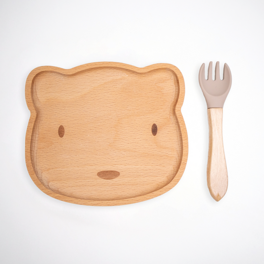 Children's board bear with fork beige